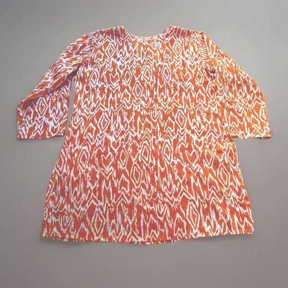 Women’s Tropical Orange + White Patterned Tunic, Light Tissue Cotton Size: L - Picture 7 of 12